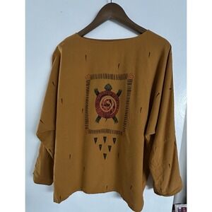 Beth Nash Raw 100% Silk Top Boho Turtle Print Rust Orange Size Petite